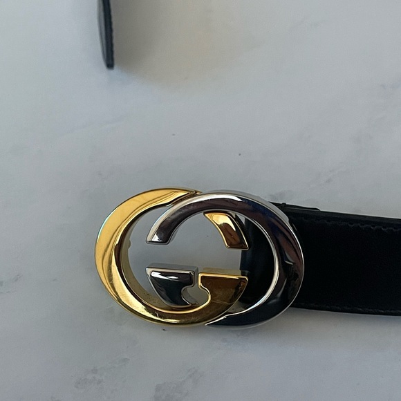 Gucci Black Leather Two-Tone Interlocking G Belt - Picture 3 of 9